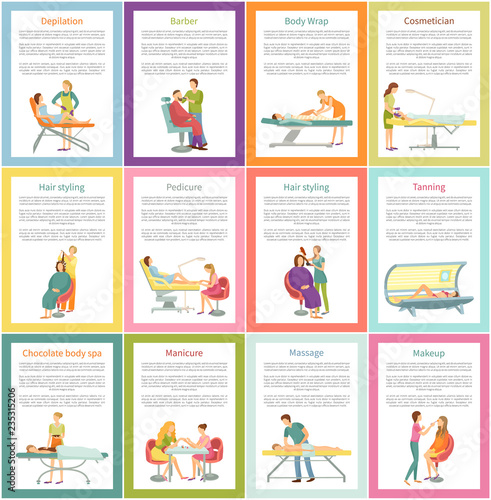 Depilation and Tanning Cosmetician Posters Vector