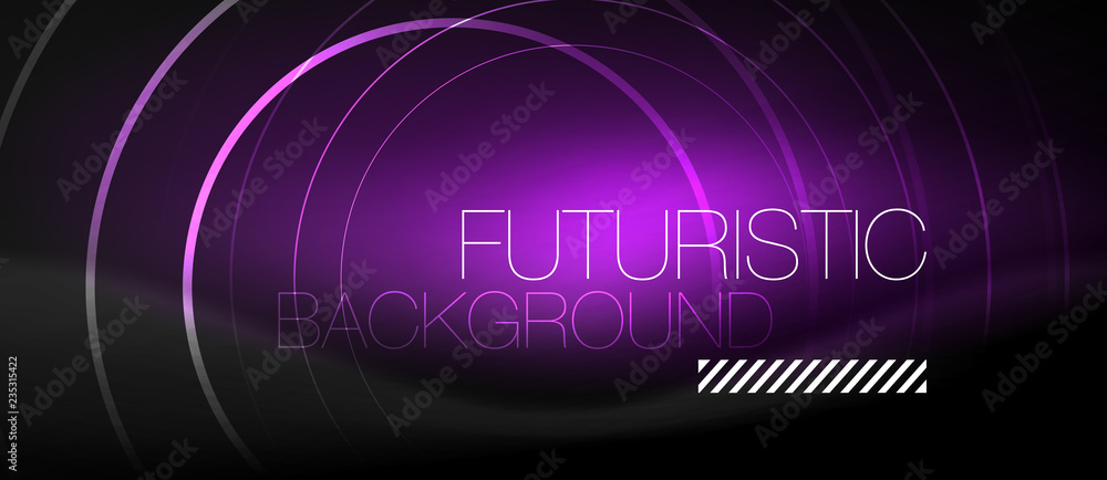 Dark abstract background with glowing neon circles Dark abstract background with glowing neon circles