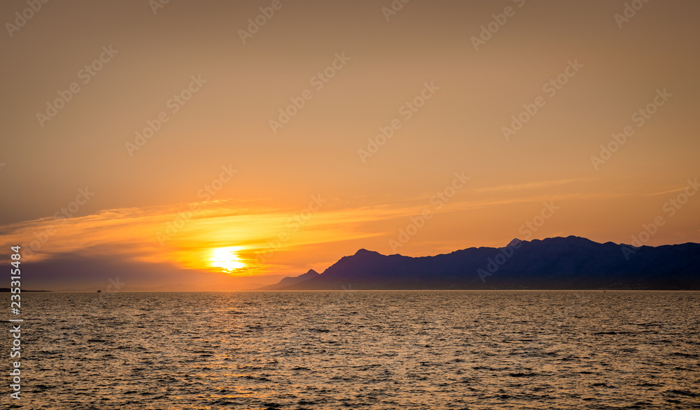 Golden sunset over Mediterranean sea