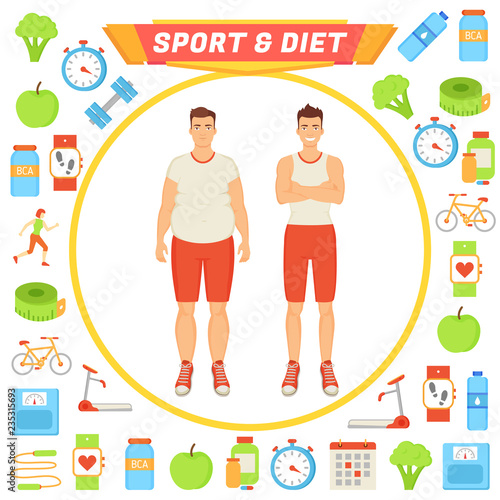 Sport and Diet Male Poster Vector Illustration