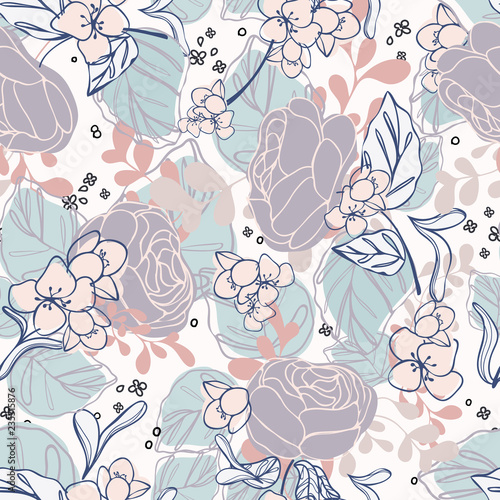 Vector Falling Roses Seamless Pattern