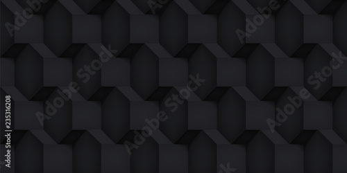 Fototapeta Naklejka Na Ścianę i Meble -  Volume realistic vector cubes texture, black geometric seamless pattern, design dark background for you projects 