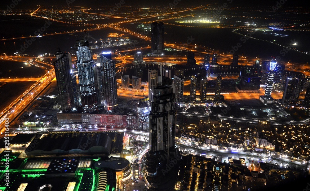 Dubai City at Night Top View
