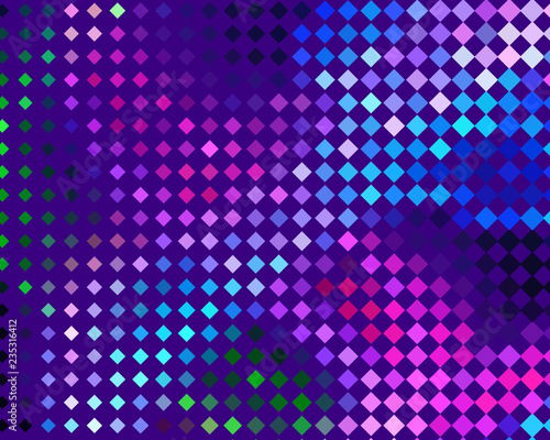 Disco panel. Bright dynamic background with squares. Geometrical figure of different scale neon color. Vector illustration.
