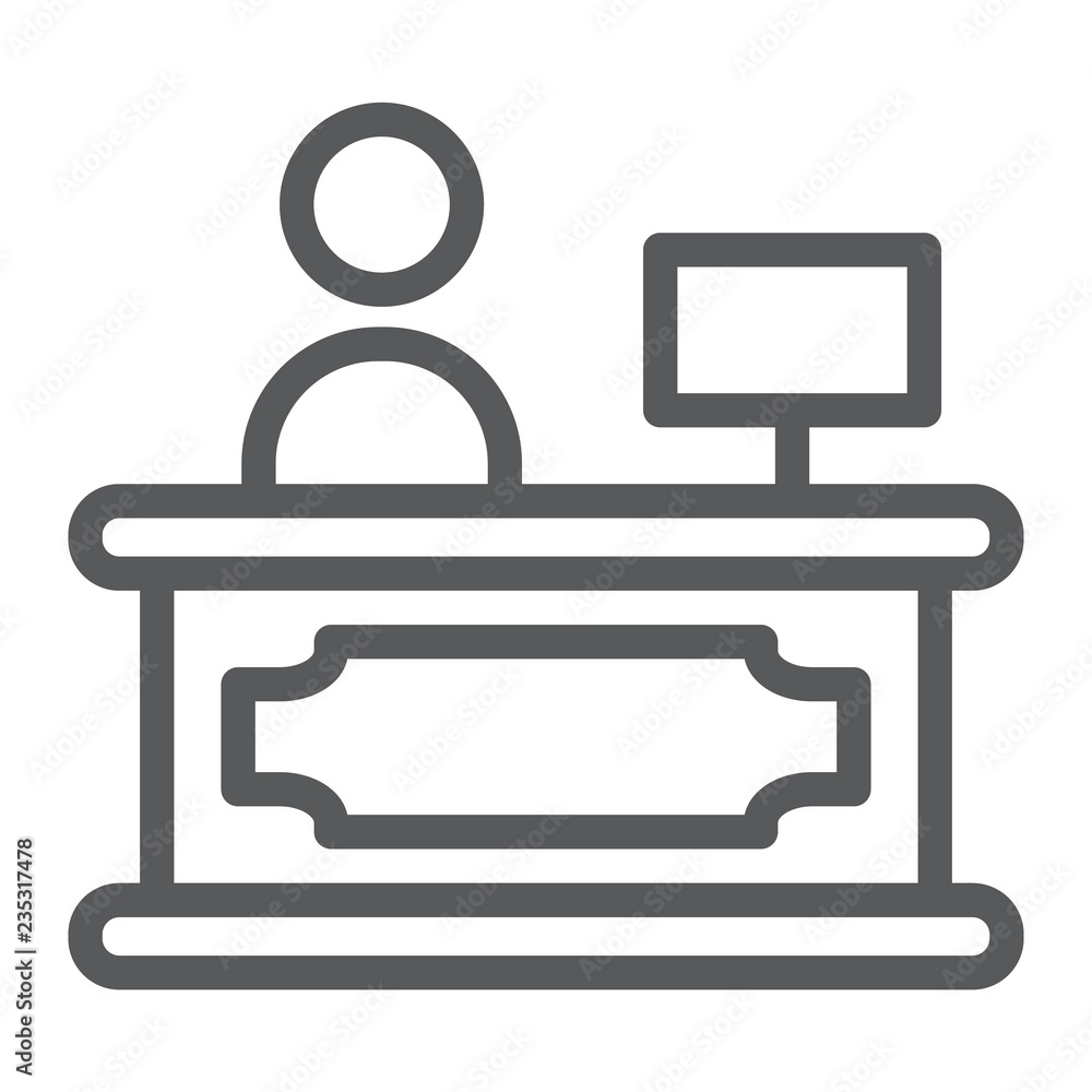 Reception line icon, hotel and call, reception desk sign, vector graphics, a linear pattern on a white background. Reception line icon, hotel and call, reception desk sign, vector graphics, a linear pattern on a white background.