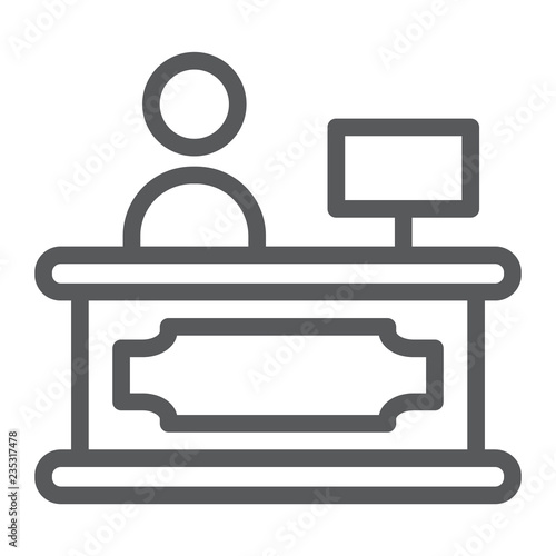 Reception line icon, hotel and call, reception desk sign, vector graphics, a linear pattern on a white background.