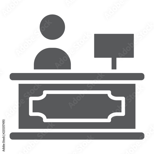 Reception glyph icon, hotel and call, reception desk sign, vector graphics, a solid pattern on a white background.