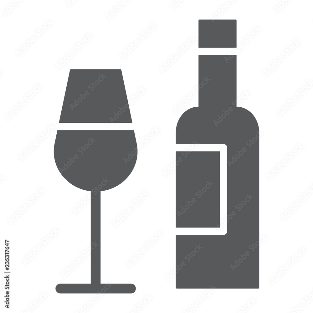 Bar glyph icon, alcohol and drink, bottle and glass sign, vector graphics, a solid pattern on a white background. Bar glyph icon, alcohol and drink, bottle and glass sign, vector graphics, a solid pattern on a white background.