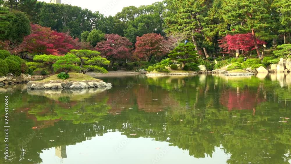 紅葉、日本庭園の池 / Pond of the Japanese garden with autumn leaves, 4K 紅葉、日本庭園の池 / Pond of the Japanese garden with autumn leaves, 4K