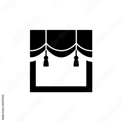 Vector illustration of scalloped valance with tassels. Flat icon of window pelmet. Isolated object