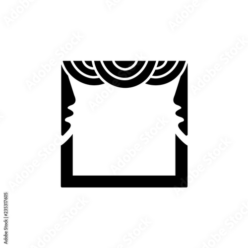 Fabric curtain with central drapery. Vector illustration of blind with swags. Flat icon of window shade. Isolated object