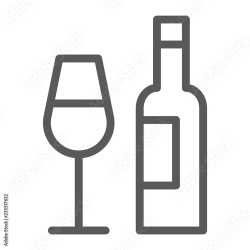 Bar line icon, alcohol and drink, bottle and glass sign, vector graphics, a linear pattern on a white background.