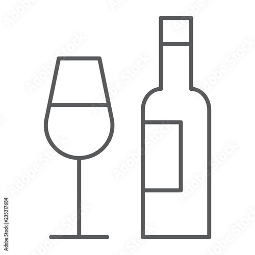 Bar thin line icon, alcohol and drink, bottle and glass sign, vector graphics, a linear pattern on a white background.