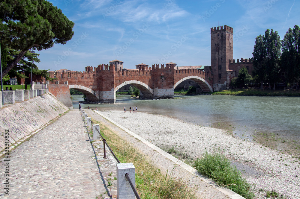 Castelvecchio Bridge fortified bridge in Veron on Adige River, historic place