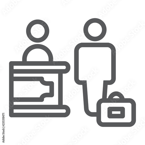 Check-in line icon, hotel and service, reception sign, vector graphics, a linear pattern on a white background.