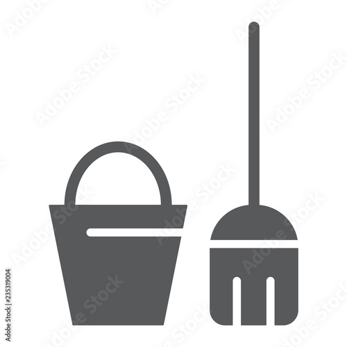 Cleaning service glyph icon, clean and wash, bucket and mop sign, vector graphics, a solid pattern on a white background.