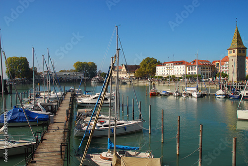 Harbour of Lindau, Lake Constance (German: Bodensee) with the tower Mangturm