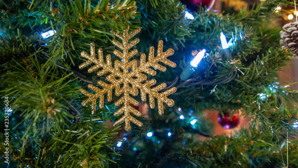 Christmas Ornaments Closeup on tree.