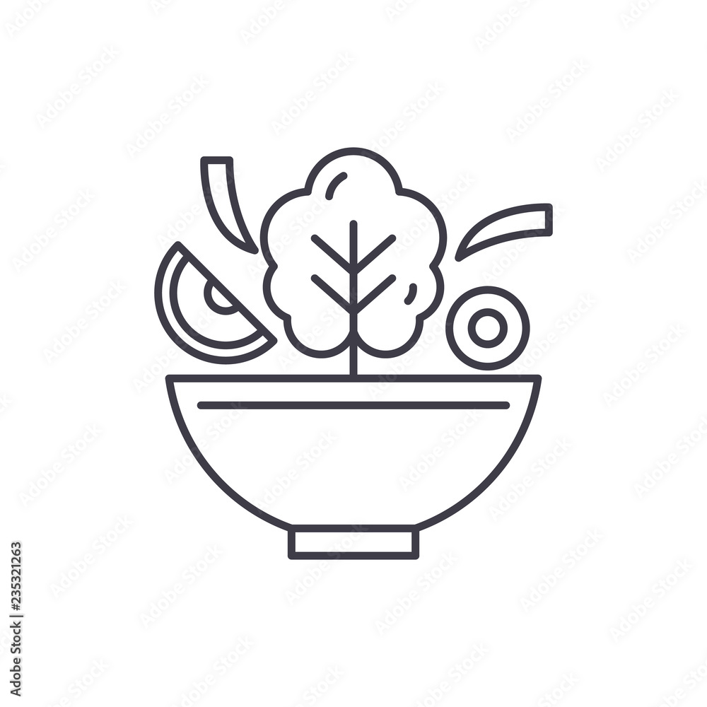 Bowl of salad line icon concept. Bowl of salad vector linear illustration,  sign, symbol Stock Vector | Adobe Stock