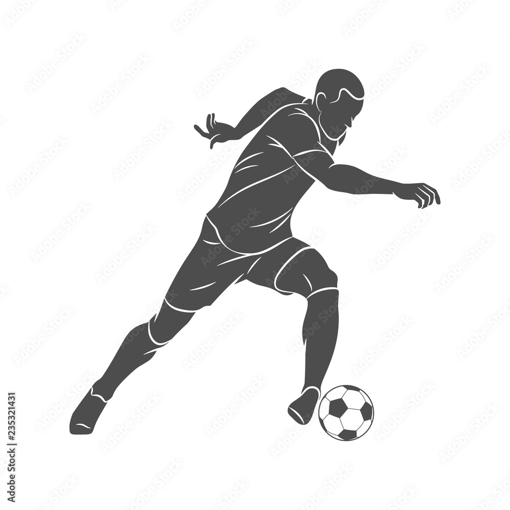 Naklejka premium Silhouette soccer player running with the ball on a white background
