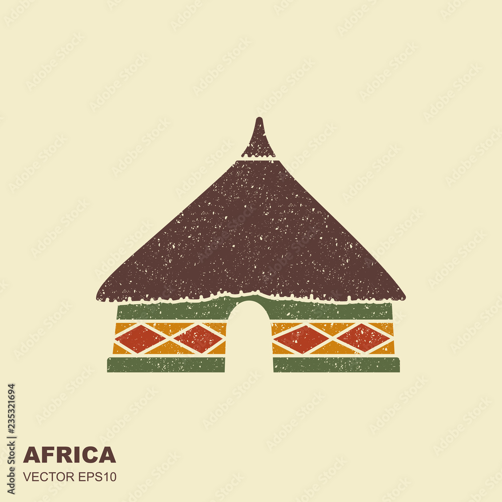 African tribal hut icon isolated with scuffed effect