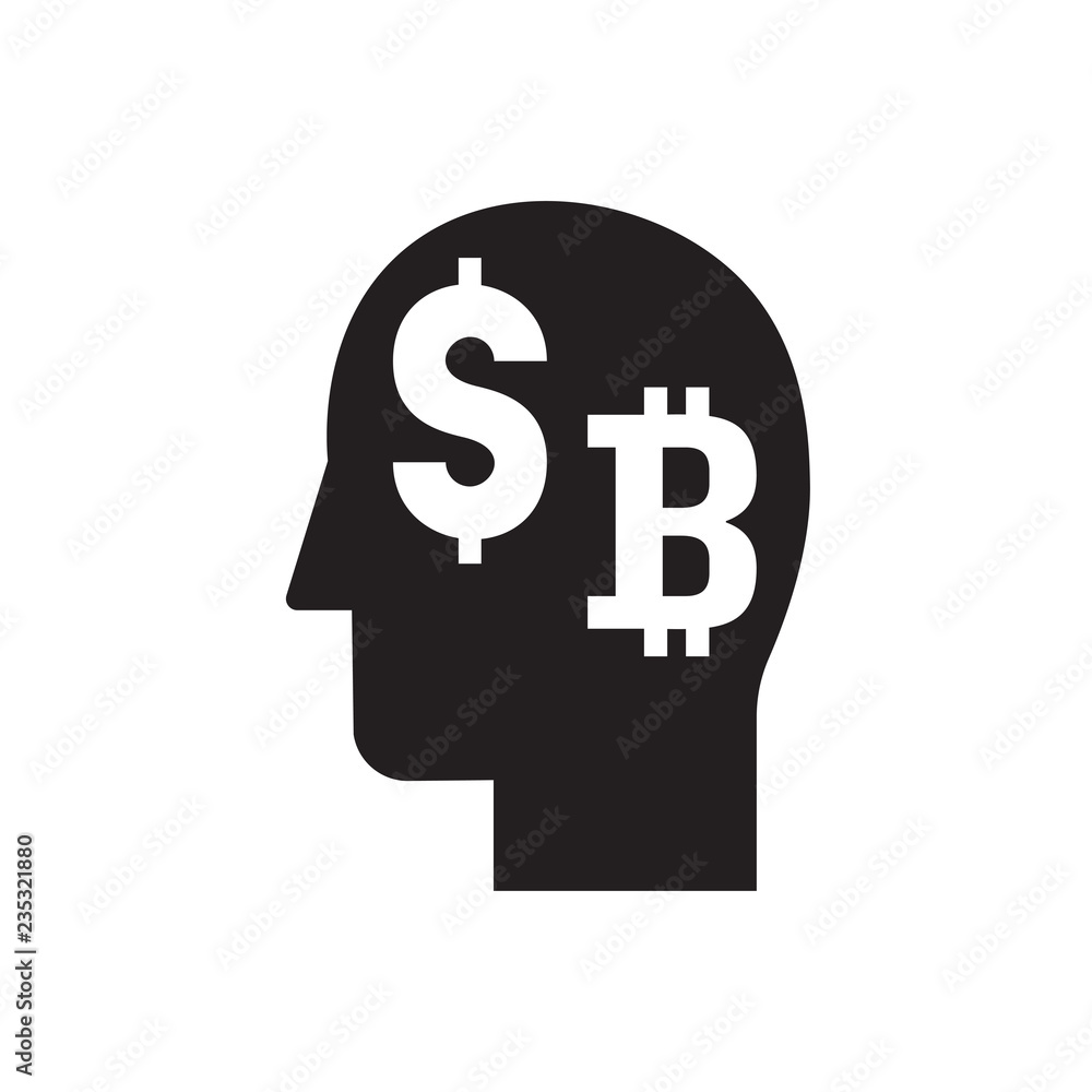 Dollar symbol business and finance icon. Head with cryptocurrency, bitcoin, dollar symbol Dollar symbol business and finance icon. Head with cryptocurrency, bitcoin, dollar symbol