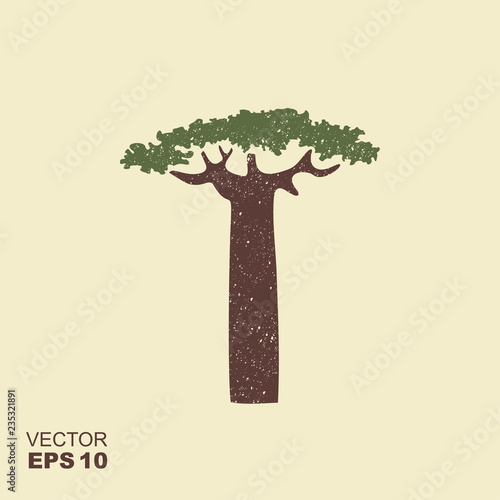 Silhouette baobab tree. Flat icon with scuffed effect