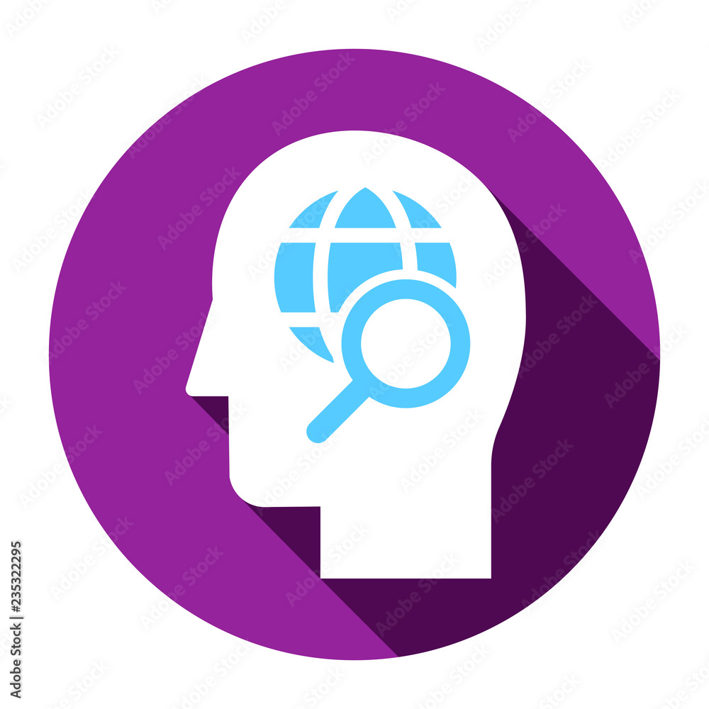 Research user icon. Head with magnifying glass sign Research user icon. Head with magnifying glass sign
