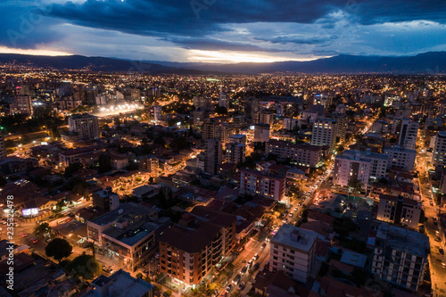 Aerial view at dusk of Cochabamba, Bolivia