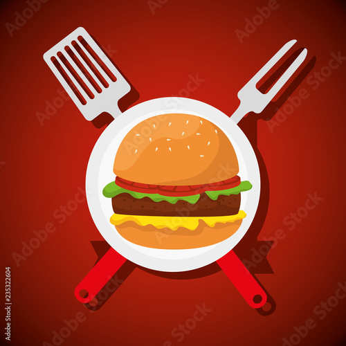 hamburger food with fork and slice utensils
