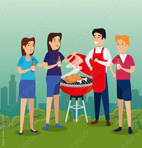 people together with thighs food in the grill