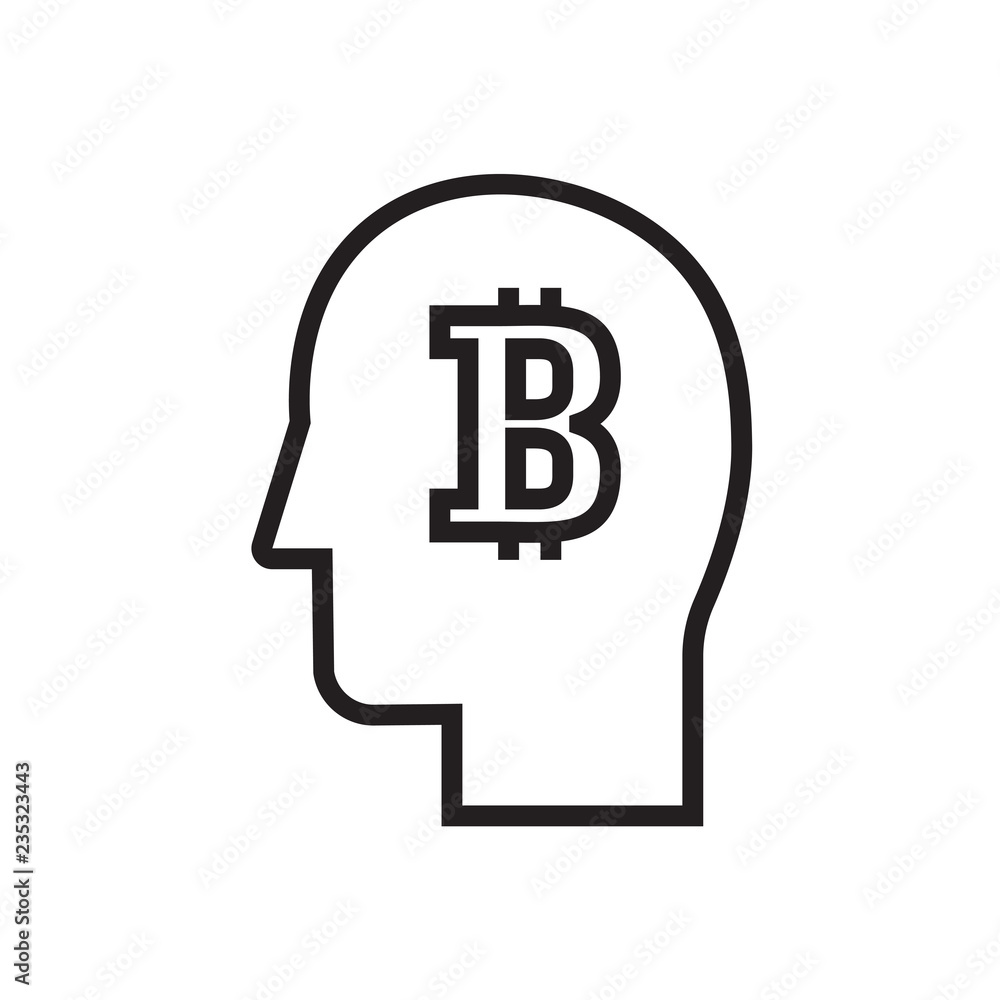 Bitcoins business icon. Head with cryptocurrency sign Bitcoins business icon. Head with cryptocurrency sign
