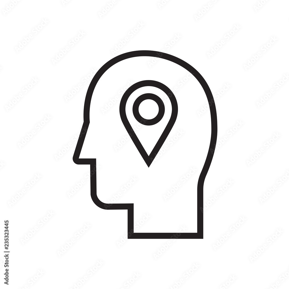 Location pin user icon. Head with location, destination sign Location pin user icon. Head with location, destination sign