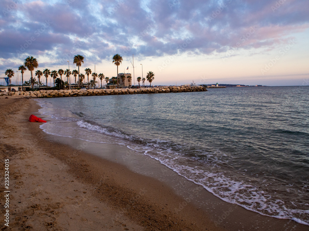 palm trees at sunset in Mediterranean beach