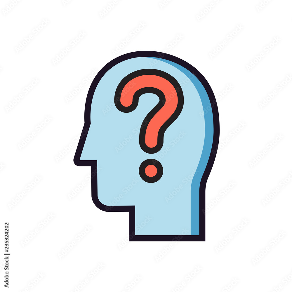 Question user icon. Head with question, doubt sign Question user icon. Head with question, doubt sign