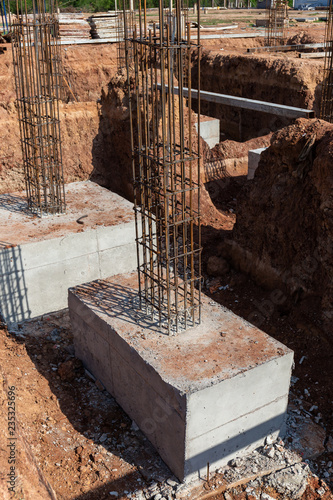 The foundations of the control building  in the power station made with reinforced concrete. photo