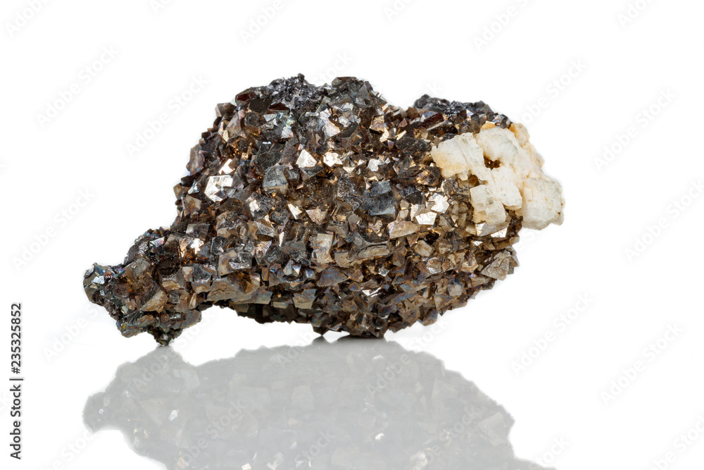 Macro mineral stone Arsenopyrite on a white background Macro mineral stone Arsenopyrite on a white background