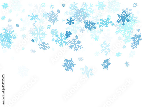 Winter snowflakes border cool background. 