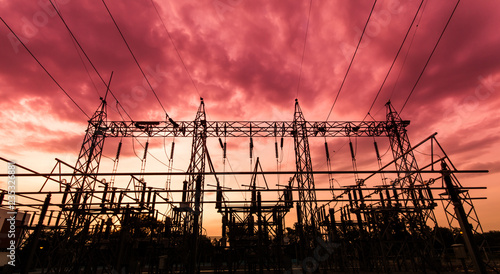 Sub station 115/22 kV outdoor type silhouette