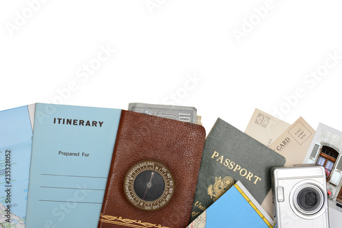 Canvas Print Flat lay display of travel documents and accessories