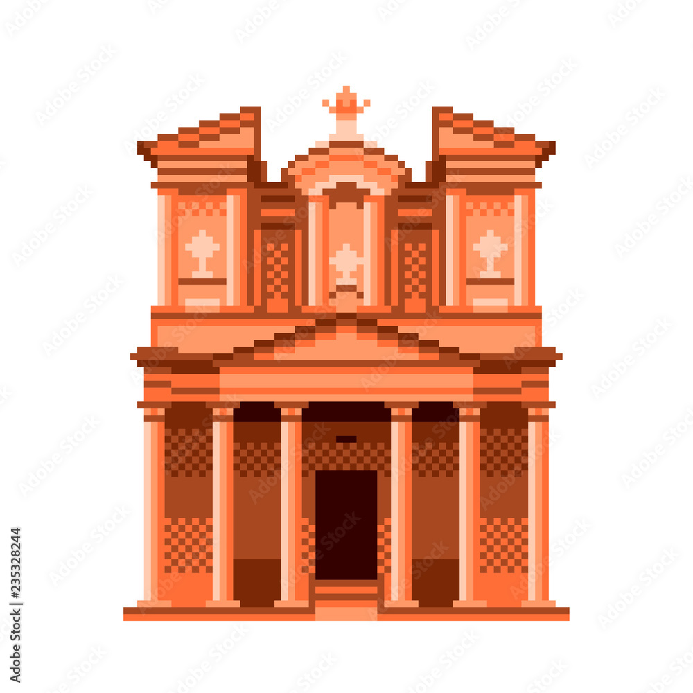 Fototapeta premium Pixel Jordan Petra temple wonders of the world detailed illustration isolated vector