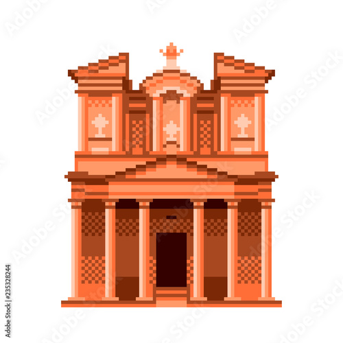 Pixel Jordan Petra temple wonders of the world detailed illustration isolated vector
