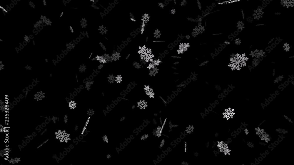 Alpha loopable abstract winter snow background with falling snowflakes 4k video