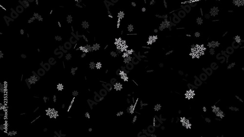 Alpha loopable abstract winter snow background with falling snowflakes 4k video