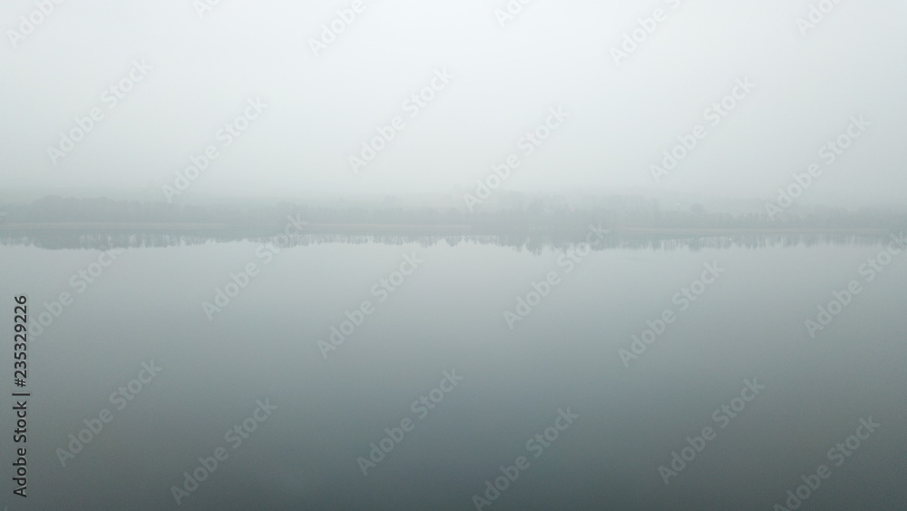 water lake shore  fog
