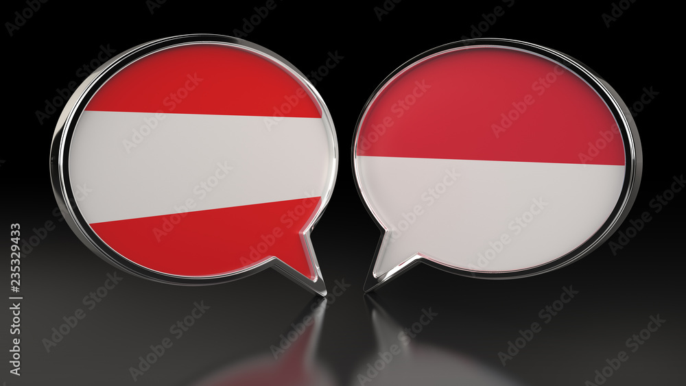 Obraz premium Austria and Monaco flags with Speech Bubbles. 3D illustration