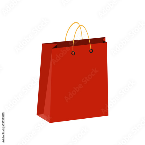 Red paper bag, shopping bag. Flat design. Vector.