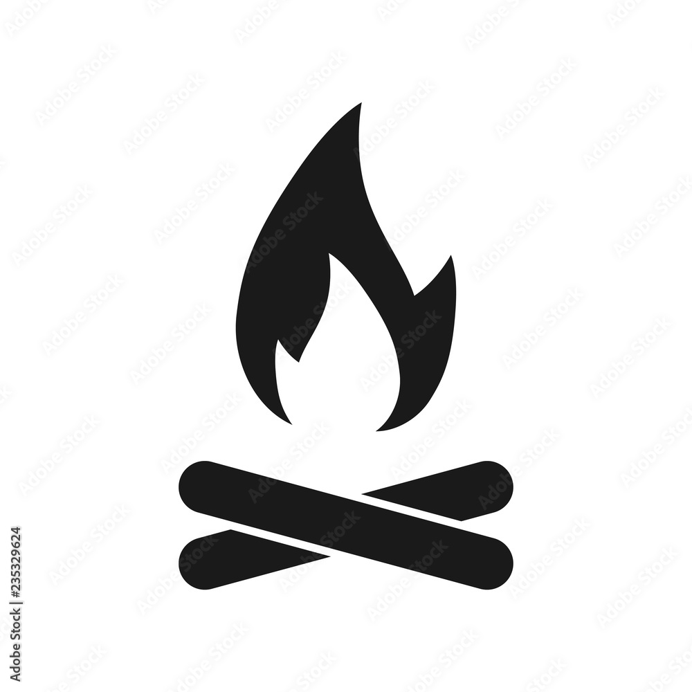 Black campfire icon, on the white background. Vector. Black campfire icon, on the white background. Vector.