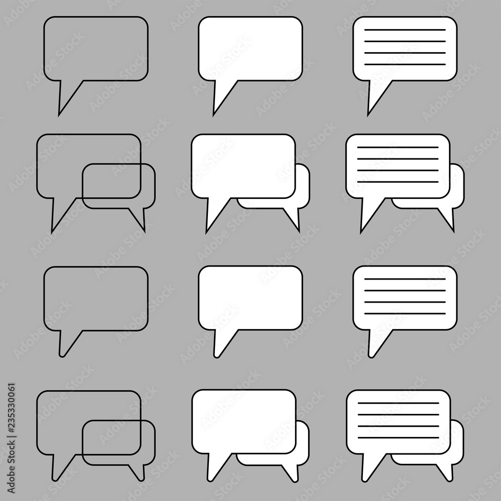 Speech bubble icon set, chat icon, on the gray background. Speech bubble icon set, chat icon, on the gray background.