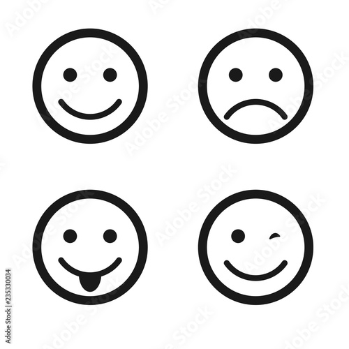 Smiles icon set, happy,tongue, sad, and wink emoji.